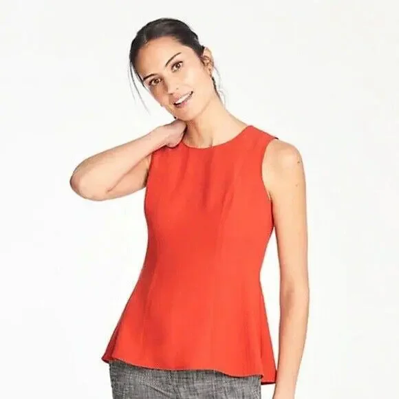 Ann Taylor Size 6 Seamed Shell High Low Top Orange 'Blazing Red' - Picture 2 of 11